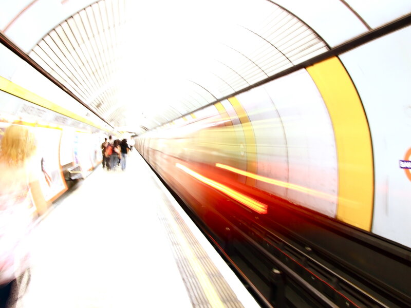 Blurred train at subway station
