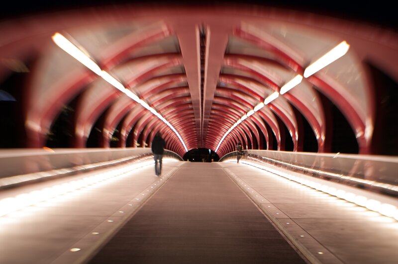 Blurred walkway at night