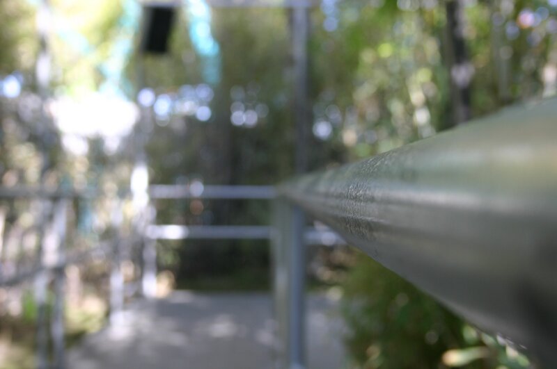 blurry railing in forest