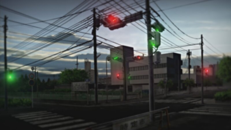 blurry street intersection at dusk