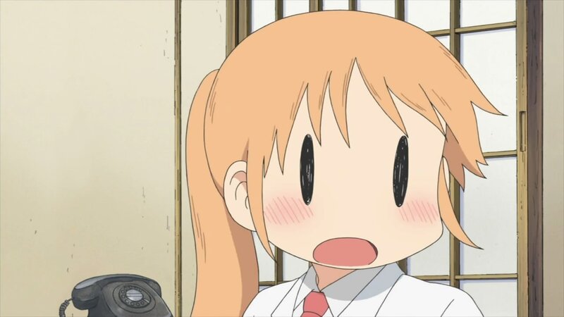 blushing anime girl at phone