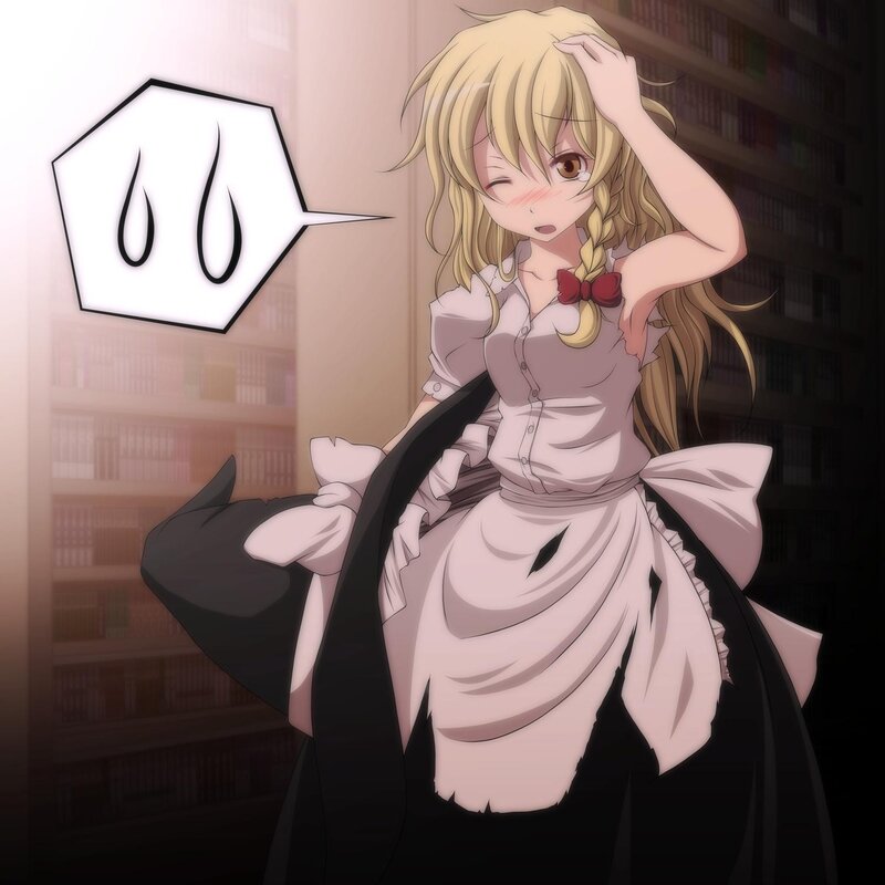 blushing anime girl in library