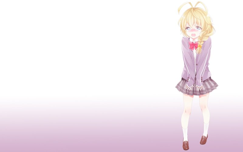 blushing anime girl in school uniform