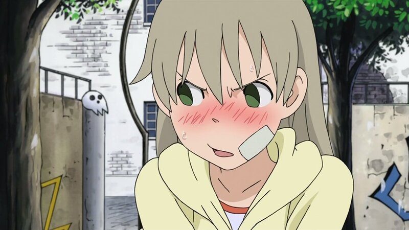blushing anime girl with bandage