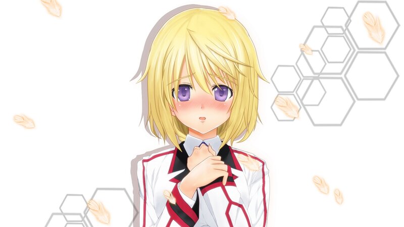 blushing anime girl with feathers