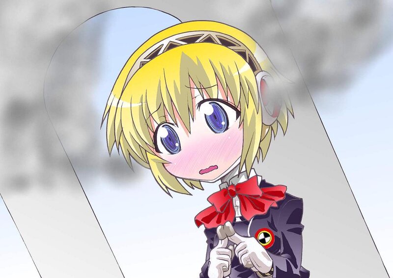 blushing anime girl with headphones