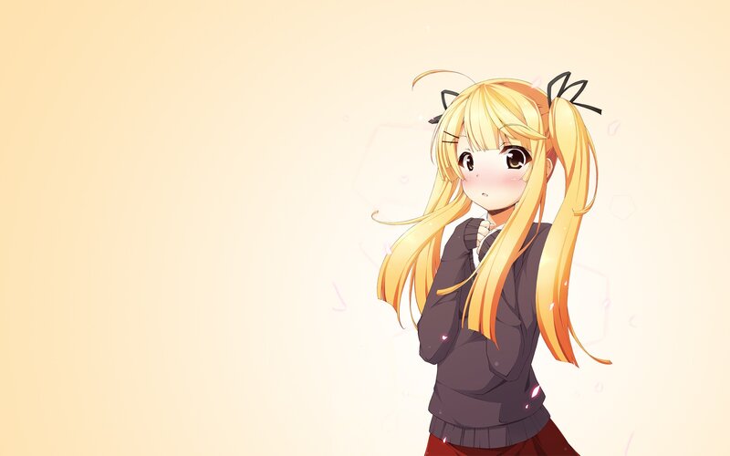 blushing anime girl with pigtails