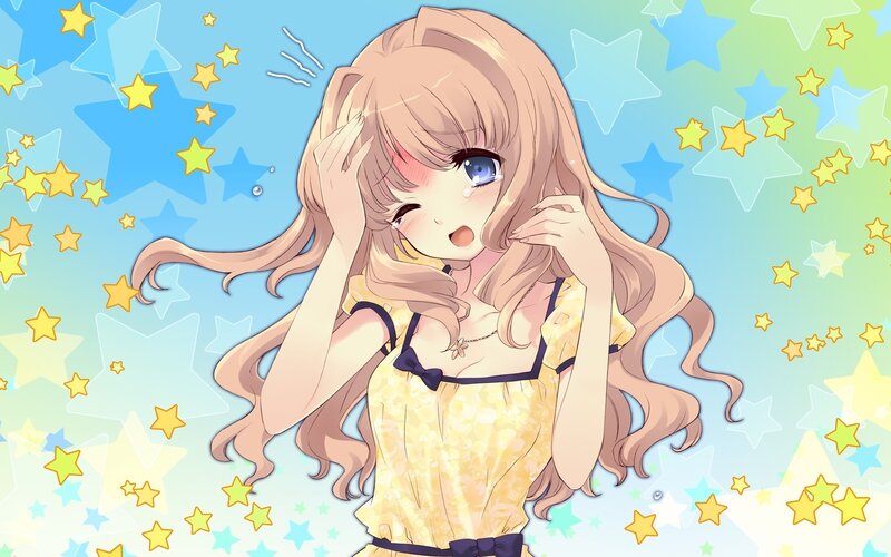 blushing anime girl with stars