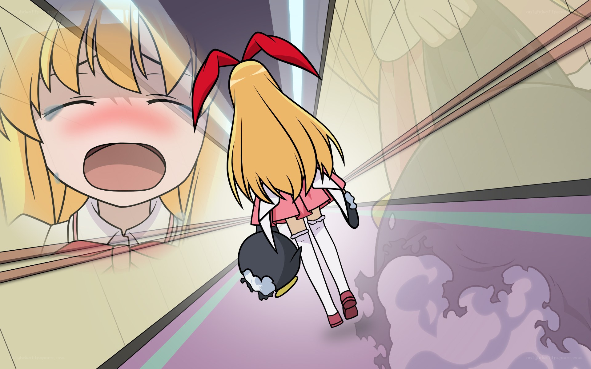 blushing girl running away