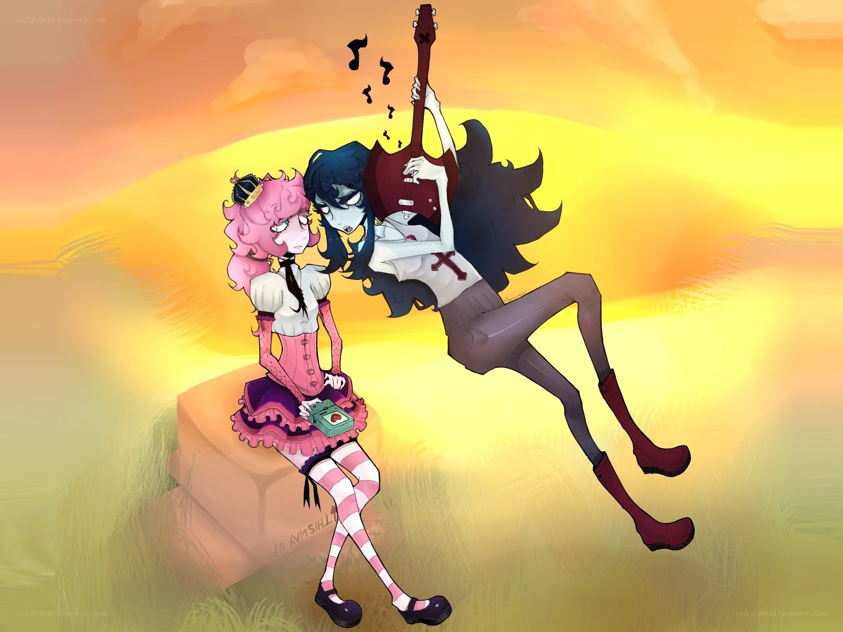BMO and Marceline in a field