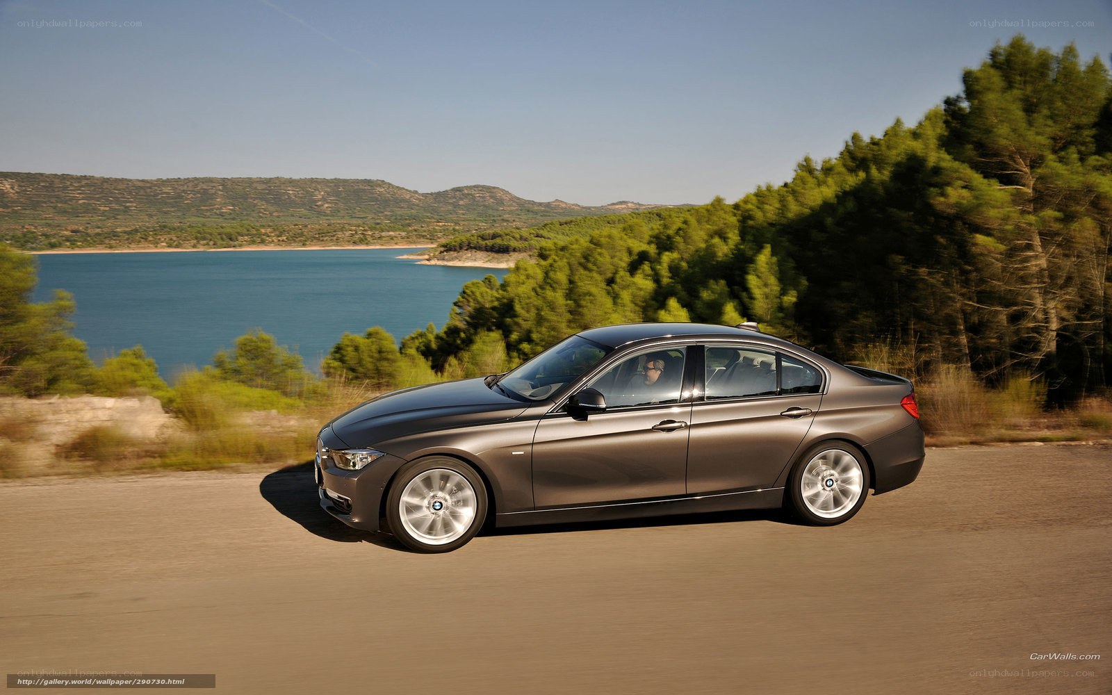 BMW 3 Series driving by a lake