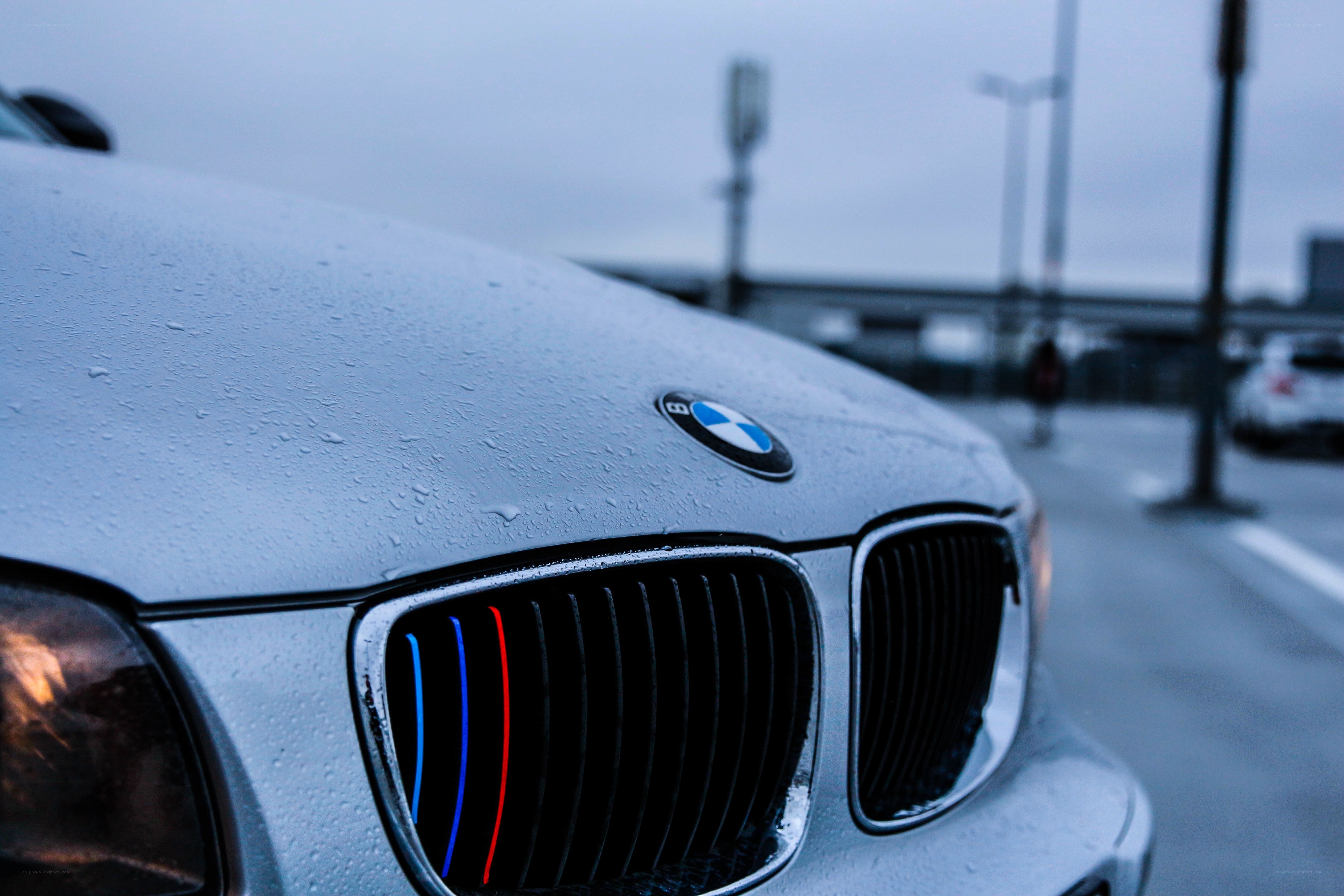BMW car front in rain
