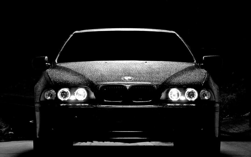BMW Car Front View — Black, Dramatic, Night, Photograph
