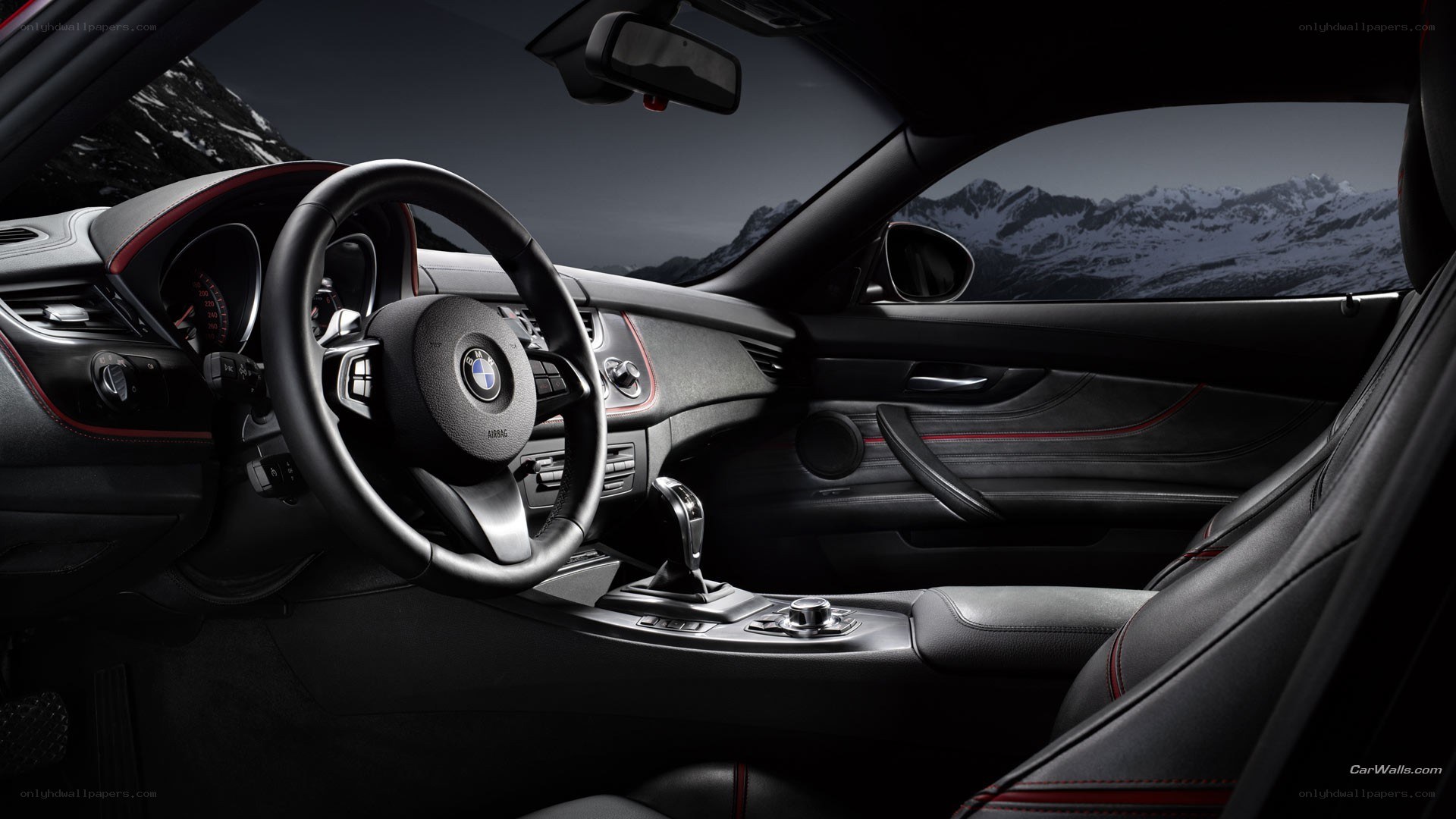 BMW car interior with mountains