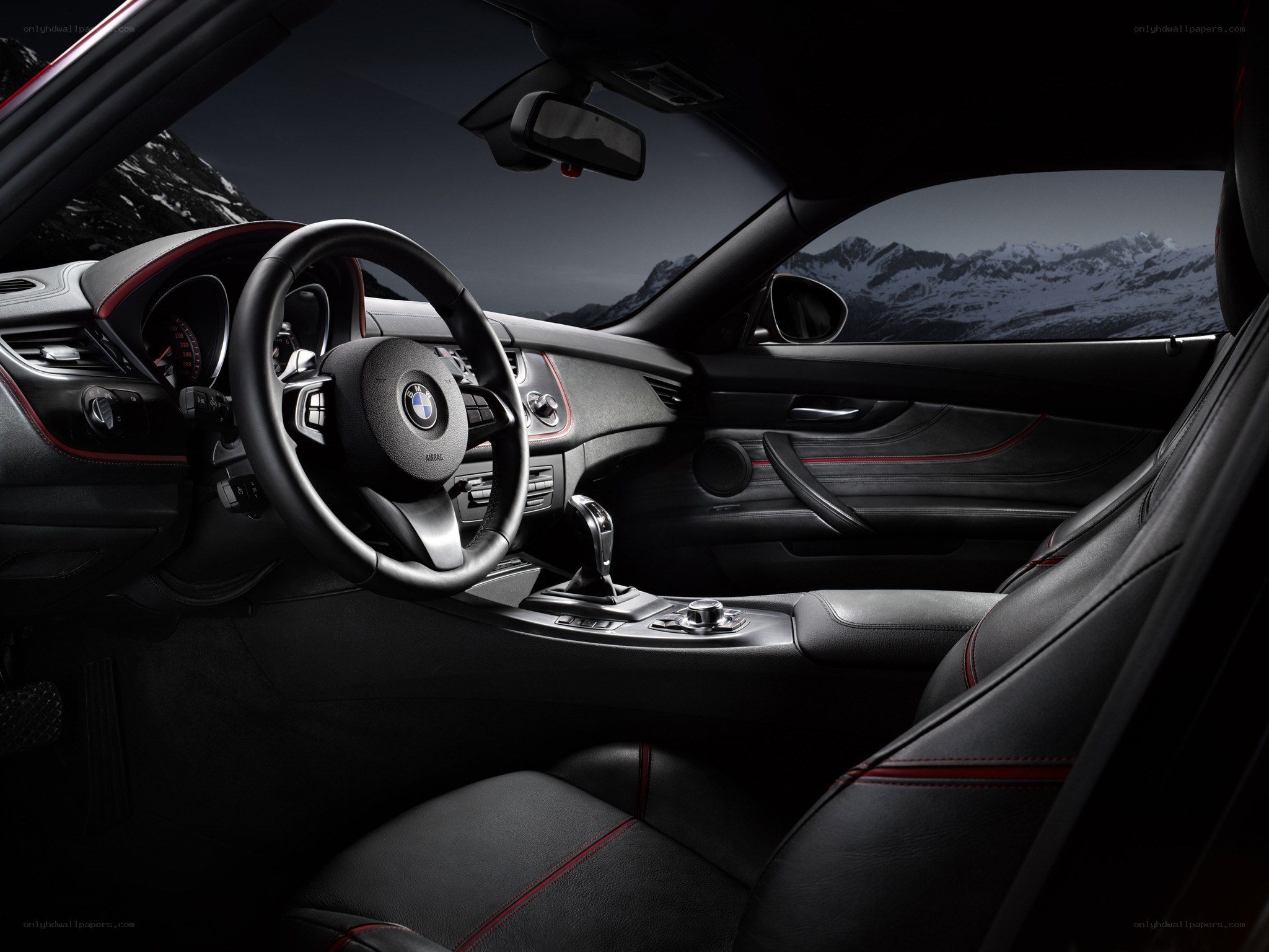 BMW car interior with mountains