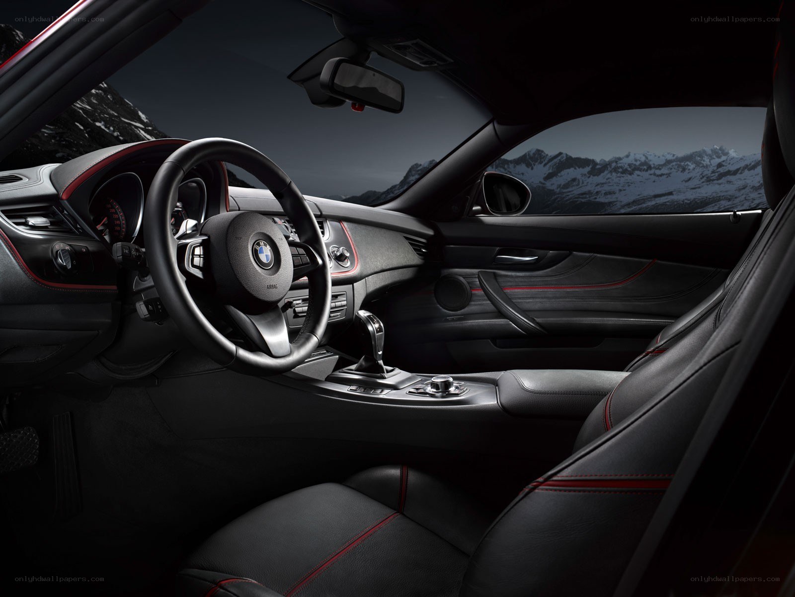 BMW car interior with mountains