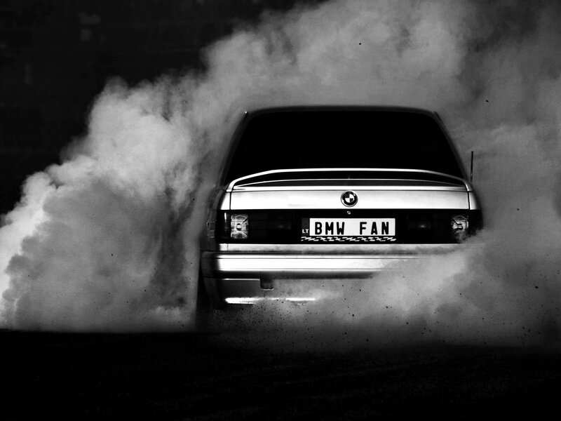 BMW car performing burnout