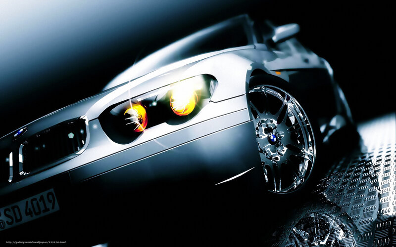 BMW car with glowing headlights