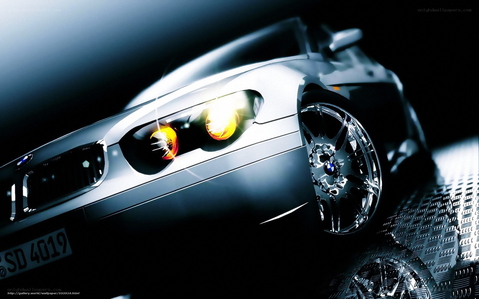 BMW car with glowing headlights