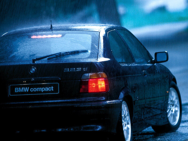 BMW compact in rain