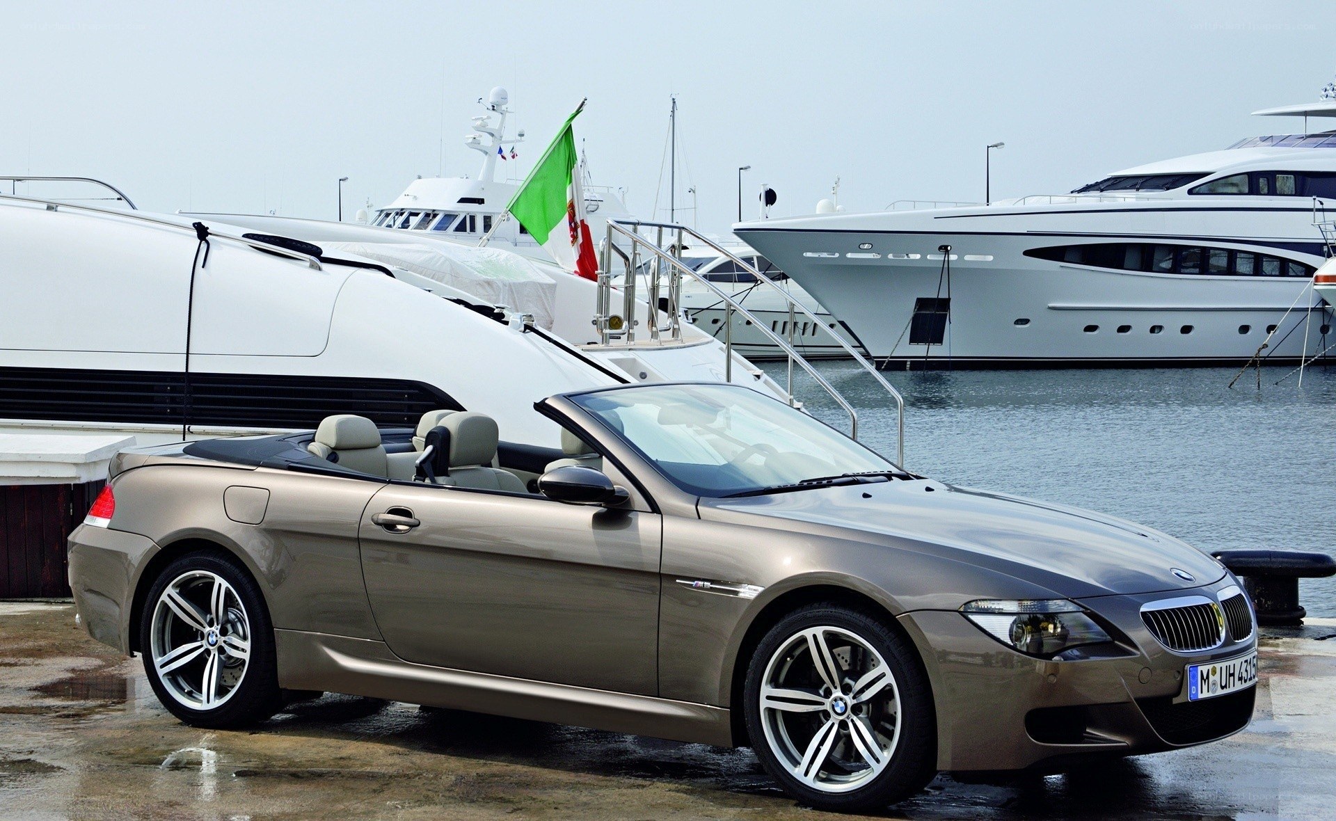 BMW convertible at marina