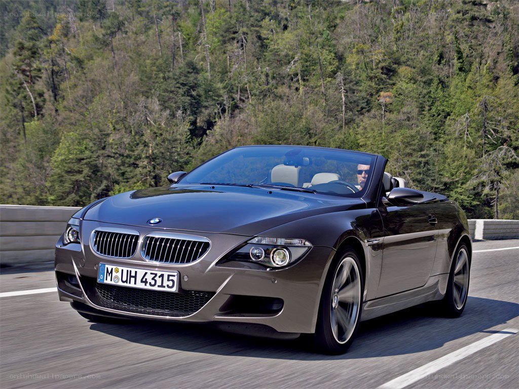 BMW convertible on a forest road