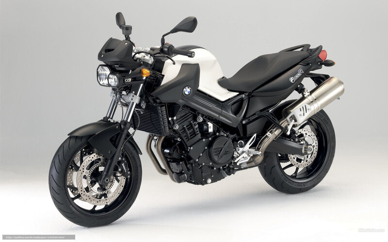 BMW F800R Motorcycle — Black, Neutral, Photograph, Exhaust Pipe