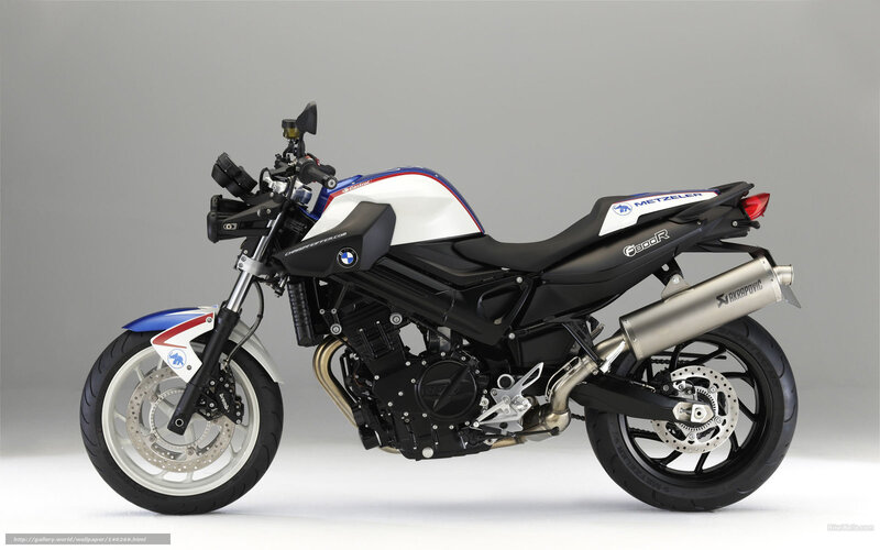 BMW F800R Motorcycle — Black, Neutral, Photograph, Exhaust