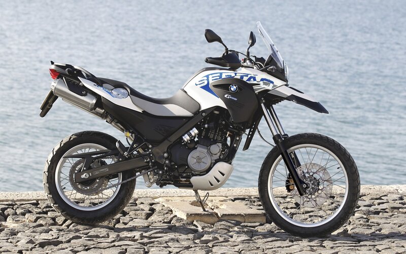 BMW G650GS motorcycle by the sea