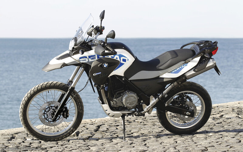 BMW G650GS motorcycle by the sea