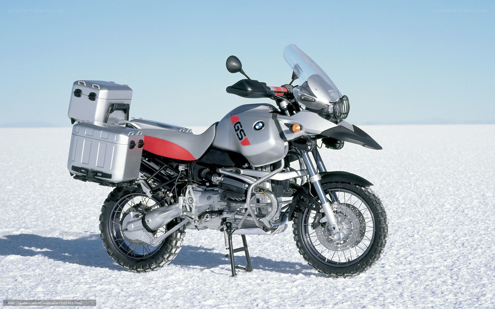 BMW GS motorcycle on salt flat