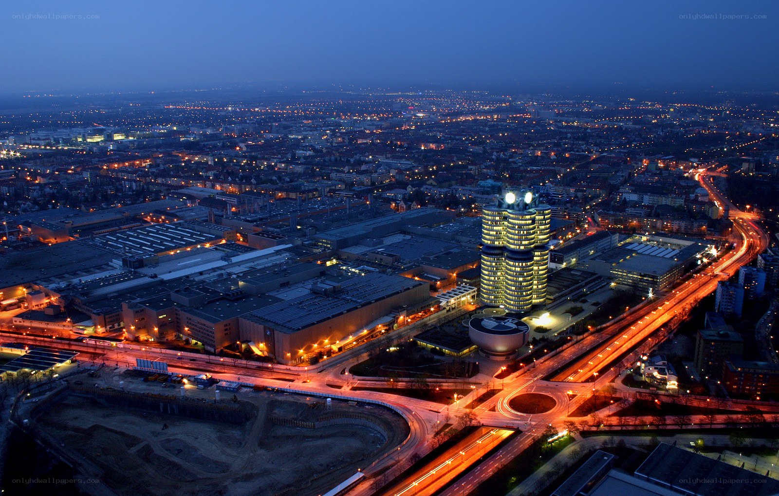 BMW headquarters at dusk