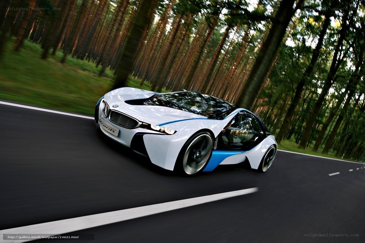 BMW i8 Concept car on forest road