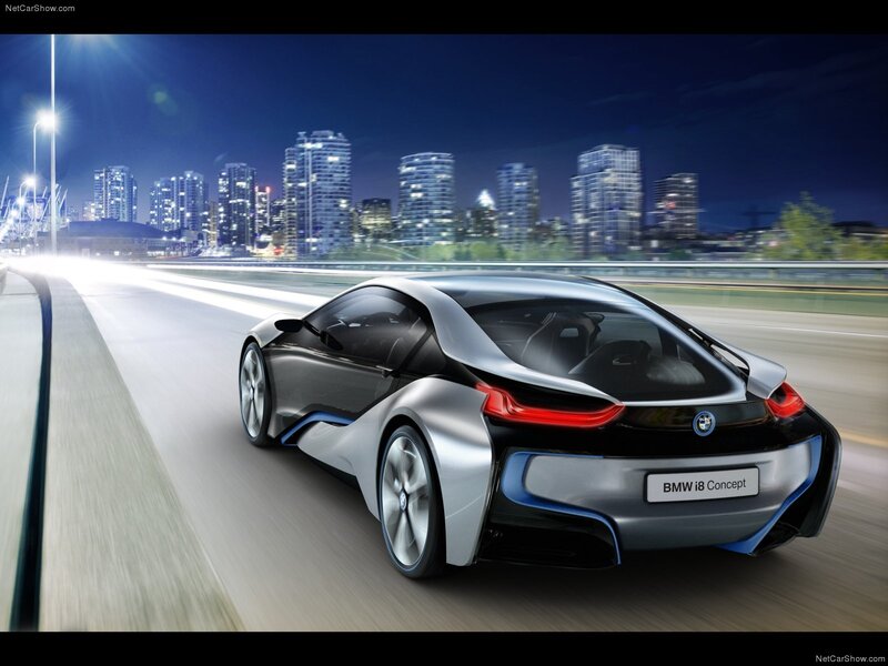 BMW I8 Concept Car — Silver, Dynamic, Night, 3d Render