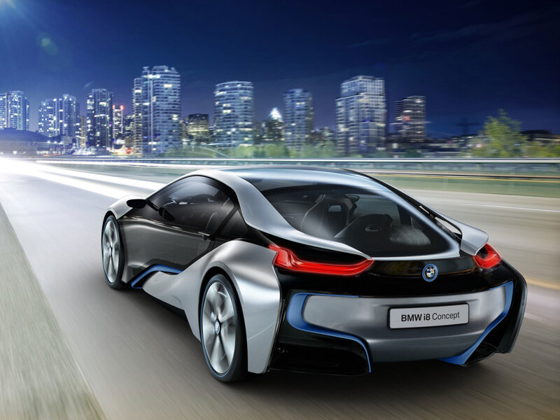 BMW I8 Concept Car — Silver, Dynamic, Night