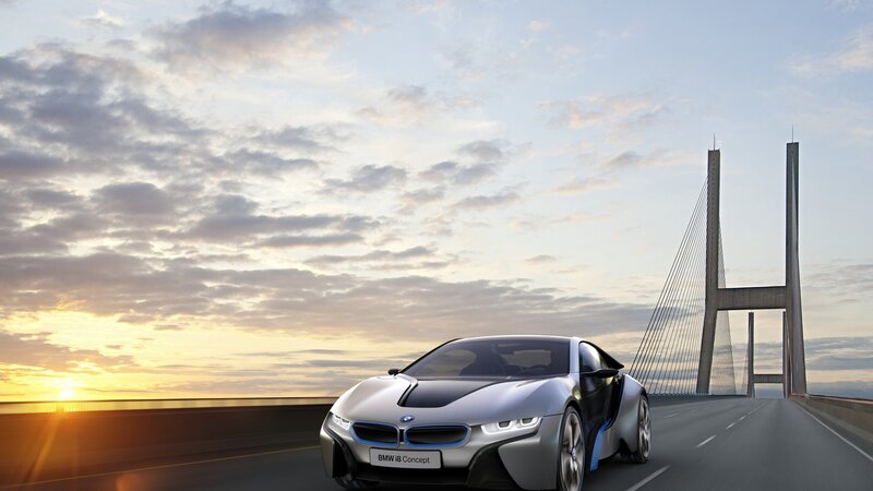 BMW I8 Concept Car — Silver, Serene, Sunset, 3d Render