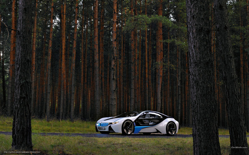 BMW i8 in a forest