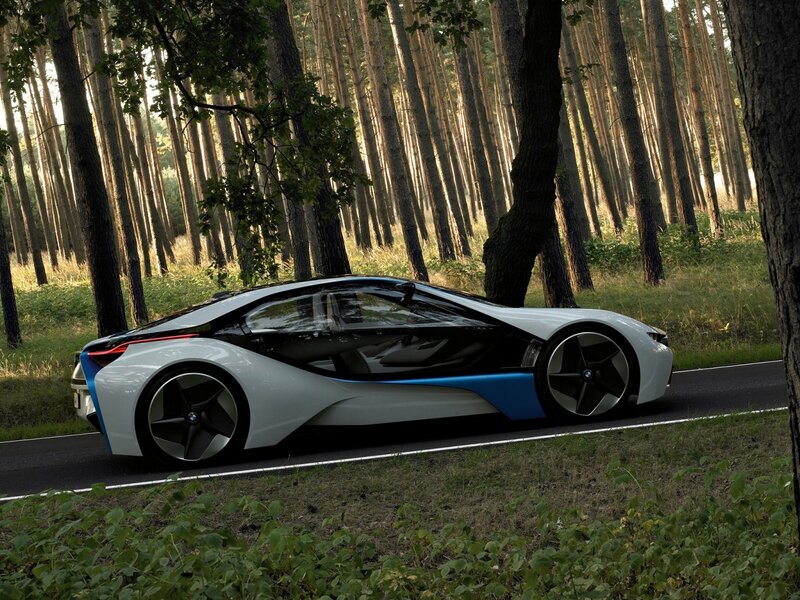 BMW i8 in forest setting