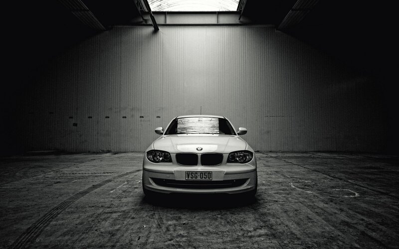 BMW in a dark garage