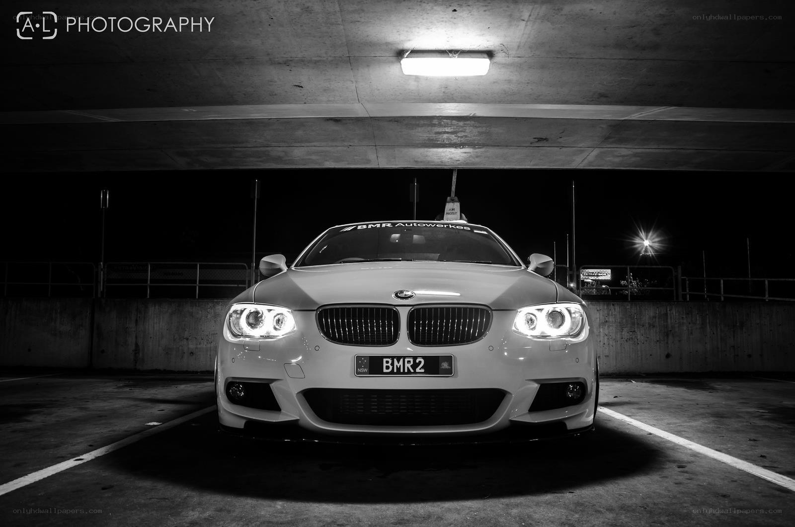 BMW in parking garage