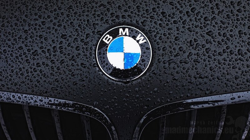BMW Logo on Car — Black, Dramatic, Photograph, Car Grille