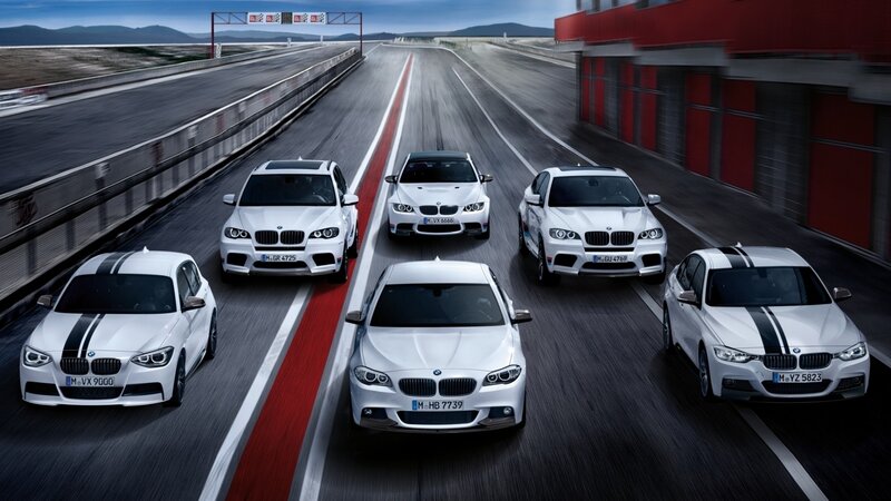 BMW M cars on a racetrack