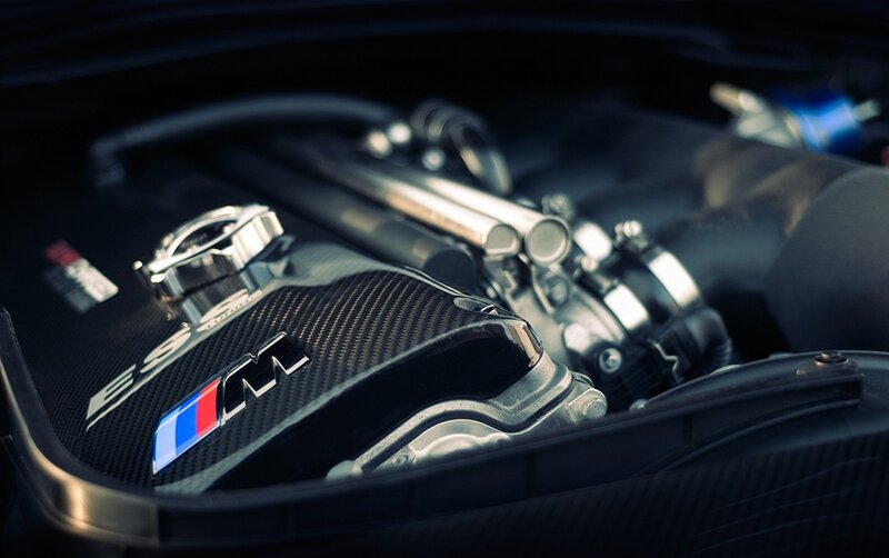 BMW M Engine — Black, Dramatic, Photograph, Carbon Fiber Cover