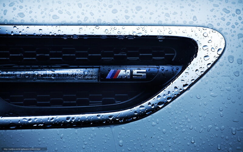 BMW M5 emblem in rain