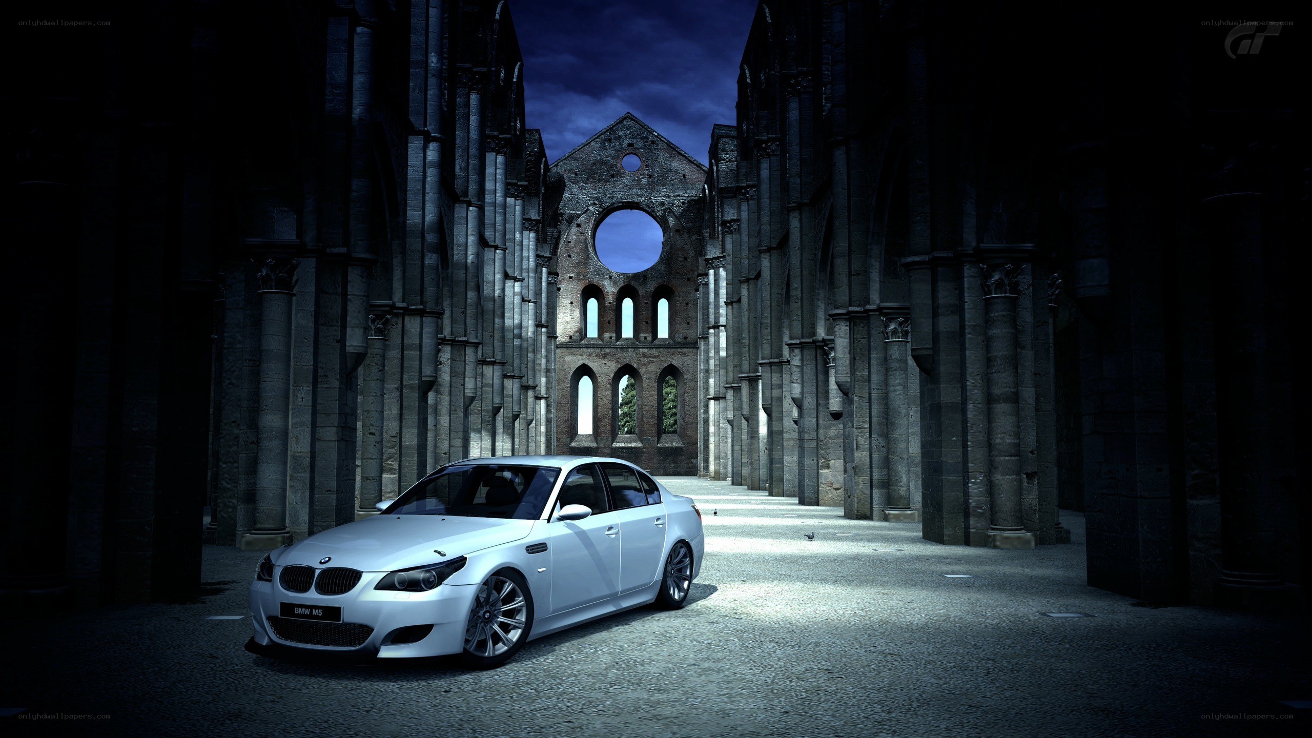 BMW M5 in ancient ruins