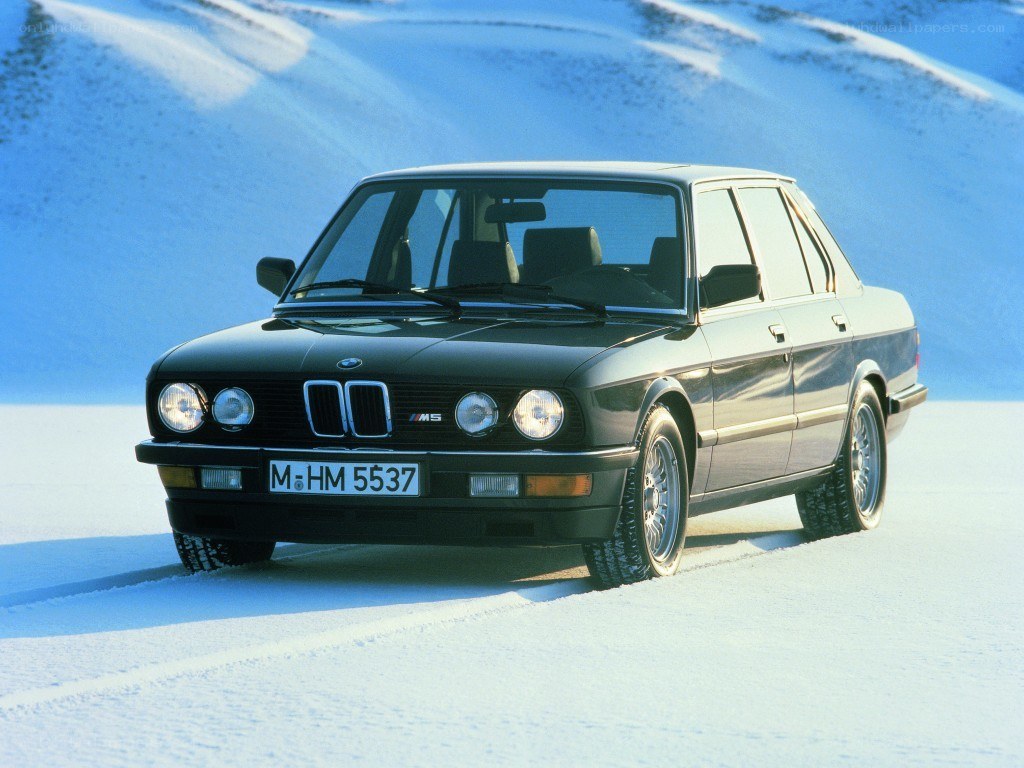 BMW M5 on snowy road
