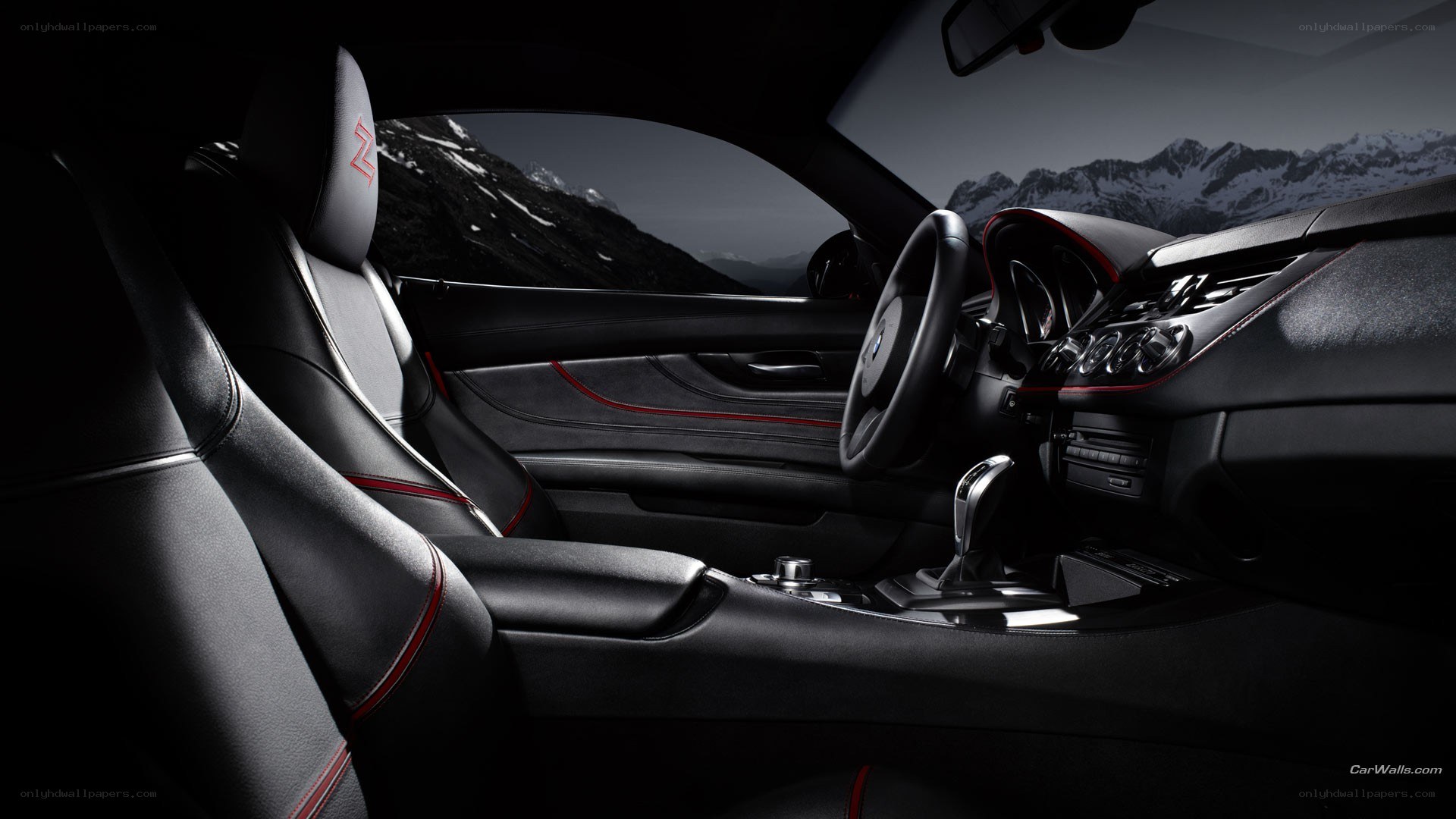 BMW M6 interior with mountain view