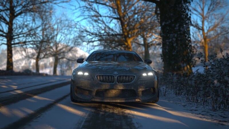BMW M6 on Snowy Road