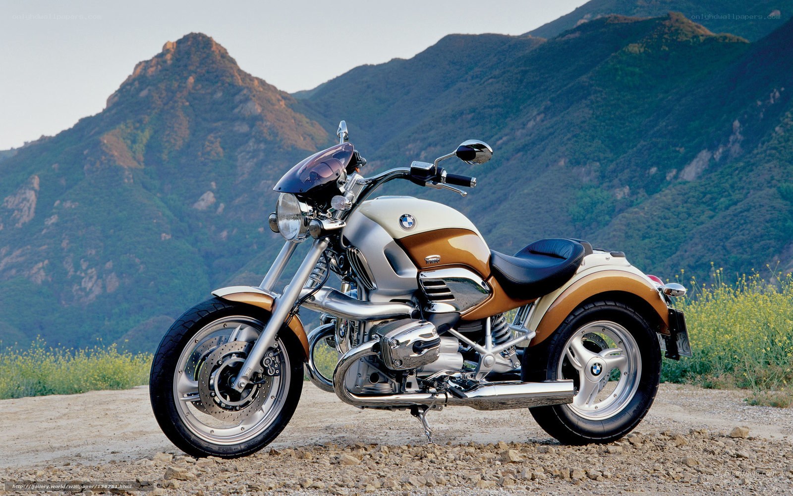 BMW motorcycle in mountain landscape