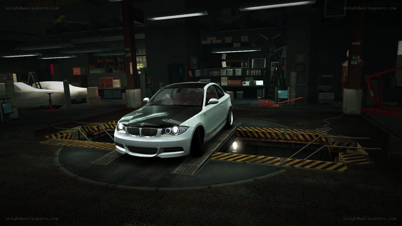 BMW on a turntable in garage